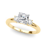 LUMEO Asscher Three Stone Diamond Engagement Ring Front View in 18k Solid Yellow Gold 