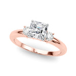 LUMEO Asscher Three Stone Diamond Engagement Ring Front View in 18k Solid Rose Gold 