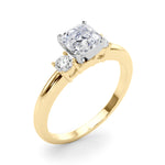 LUMEO Asscher Three Stone Diamond Engagement Ring Angle View in 18k Solid Yellow Gold 