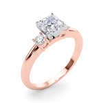 LUMEO Asscher Three Stone Diamond Engagement Ring Angle View in 18k Solid Rose Gold 