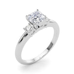 LUMEO Asscher Three Stone Diamond Engagement Ring Angle View in Platinum 
