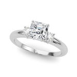 LUMEO Asscher Three Stone Diamond Engagement Ring Front View in Platinum 