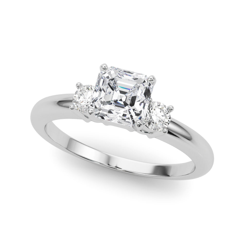 LUMEO Asscher Three Stone Diamond Engagement Ring Front View in Platinum 