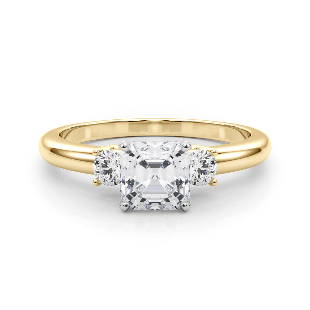 LUMEO Asscher Three Stone Diamond Engagement Ring Set in 18k Solid Yellow Gold 