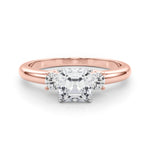 LUMEO Asscher Three Stone Diamond Engagement Ring Set in 18k Solid Rose Gold 