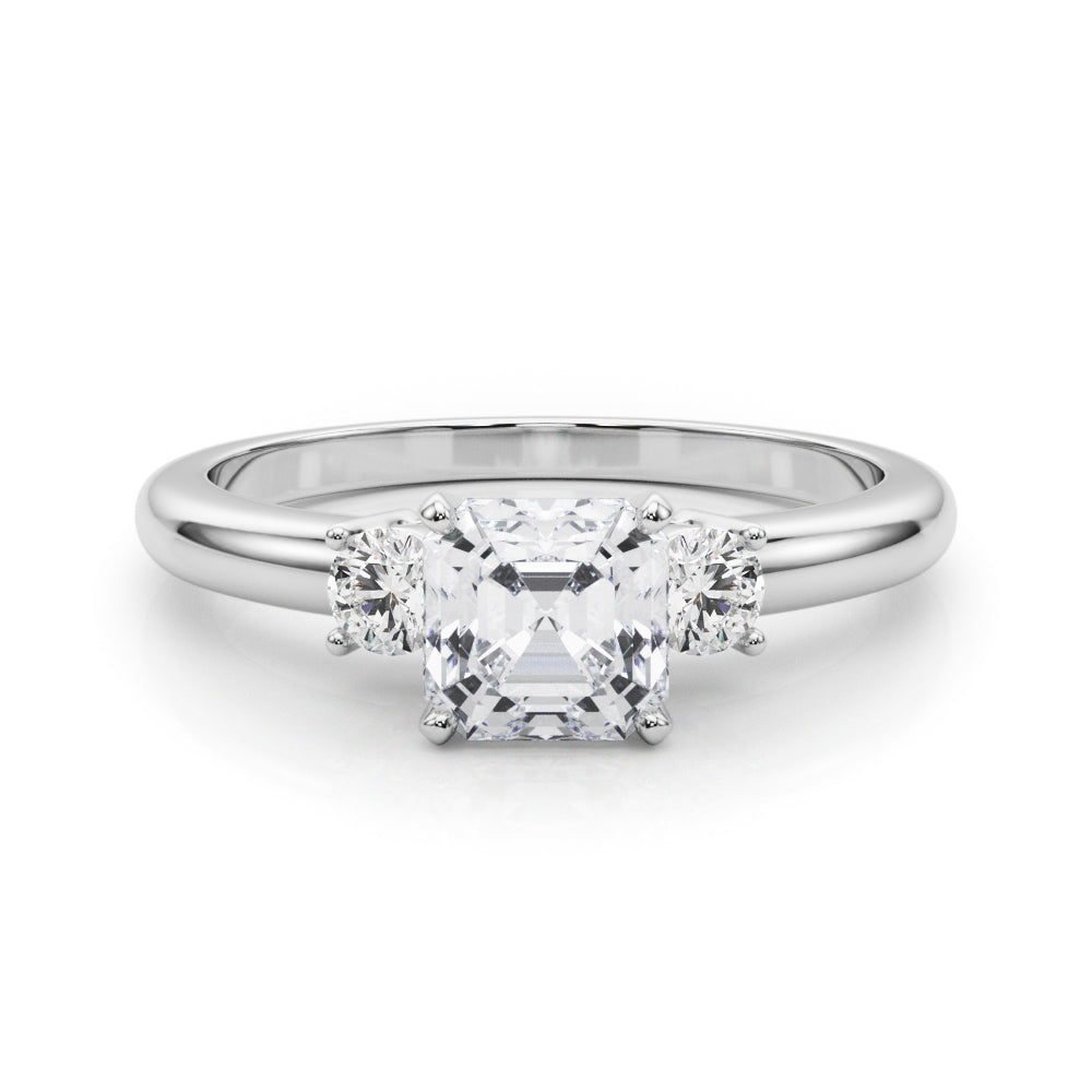 LUMEO Asscher Three Stone Diamond Engagement Ring Set in Platinum 