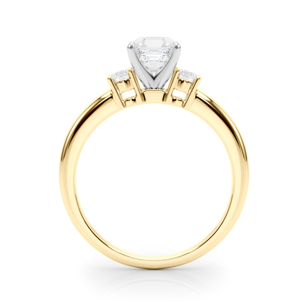 LUMEO Asscher Three Stone Diamond Engagement Ring Side View in 18k Solid Yellow Gold 
