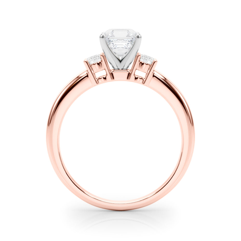 LUMEO Asscher Three Stone Diamond Engagement Ring Side View in 18k Solid Rose Gold 