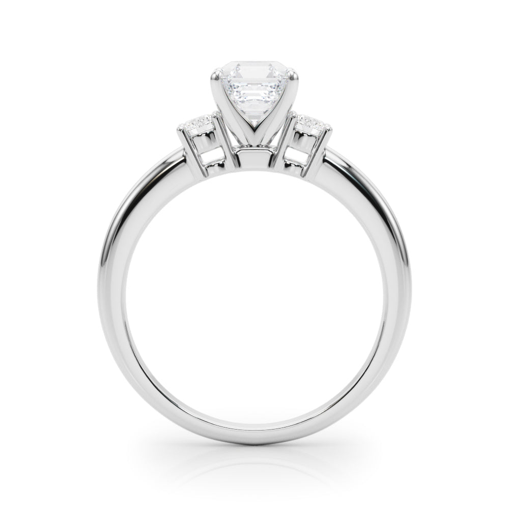 LUMEO Asscher Three Stone Diamond Engagement Ring Side View in Platinum 