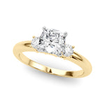 LUMEO Cushion Three Stone Diamond Engagement Ring Front View in 18k Solid Yellow Gold 
