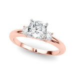 LUMEO Cushion Three Stone Diamond Engagement Ring Front View in 18k Solid Rose Gold 