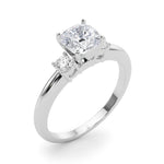 LUMEO Cushion Three Stone Diamond Engagement Ring Angle View in Platinum 