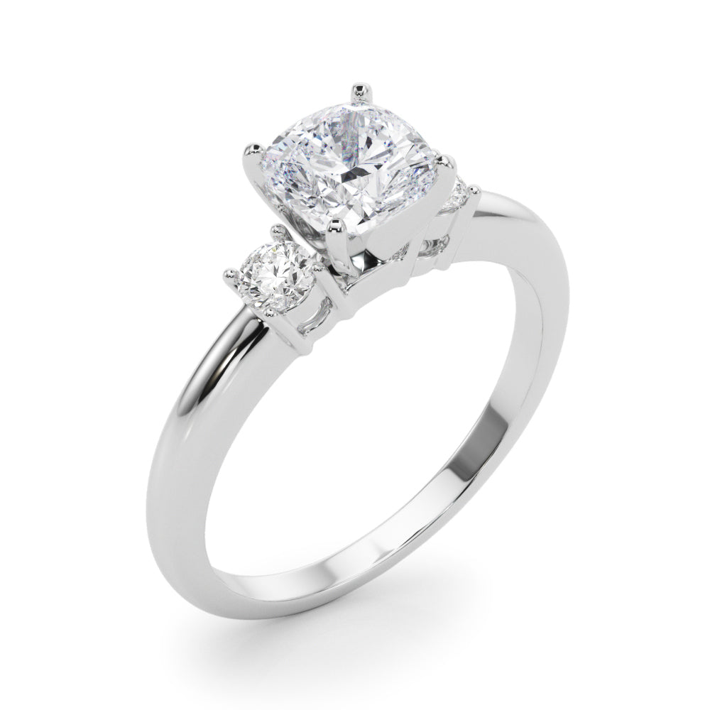 LUMEO Cushion Three Stone Diamond Engagement Ring Angle View in Platinum 