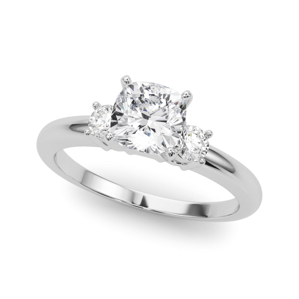 LUMEO Cushion Three Stone Diamond Engagement Ring Front View in Platinum 