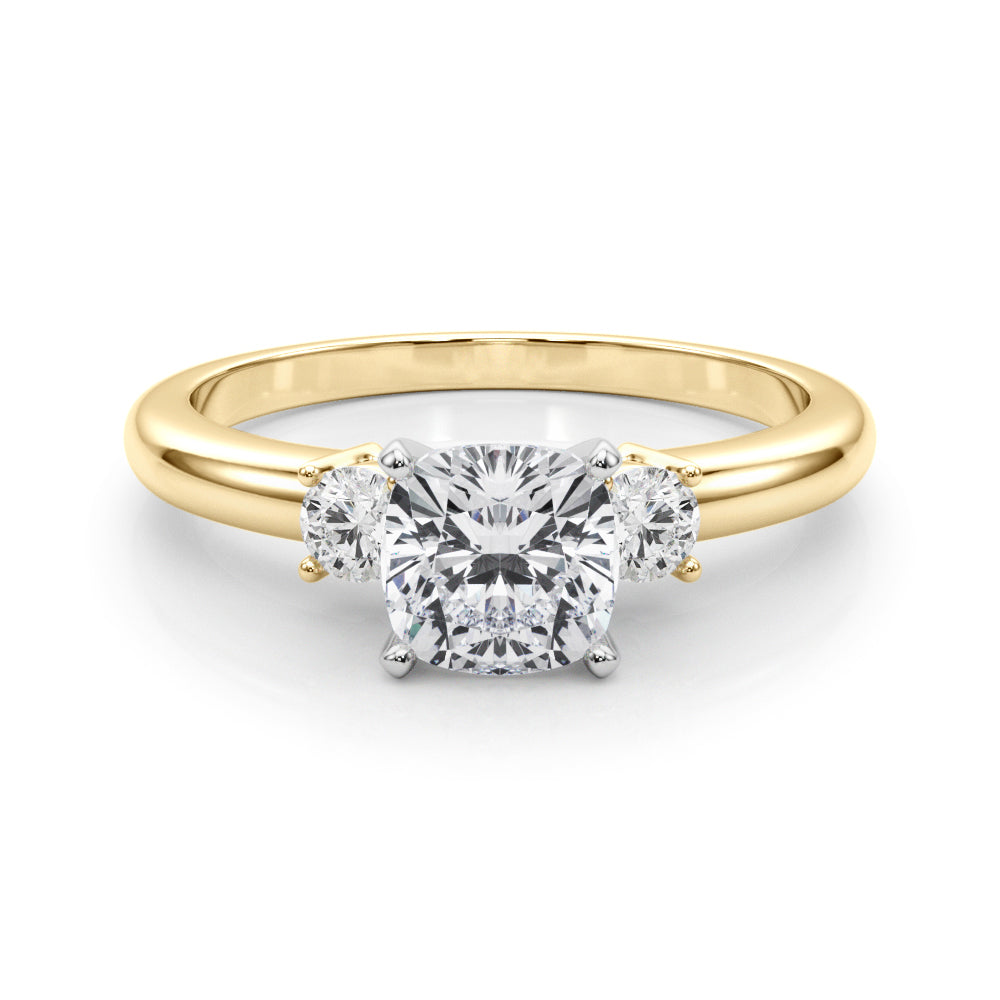 LUMEO Cushion Three Stone Diamond Engagement Ring Set in 18k Solid Yellow Gold 