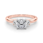 LUMEO Cushion Three Stone Diamond Engagement Ring Set in 18k Solid Rose Gold 