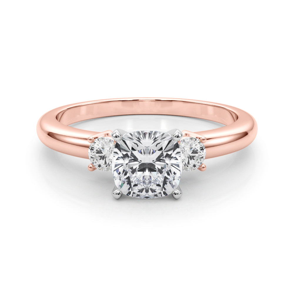 LUMEO Cushion Three Stone Diamond Engagement Ring Set in 18k Solid Rose Gold 