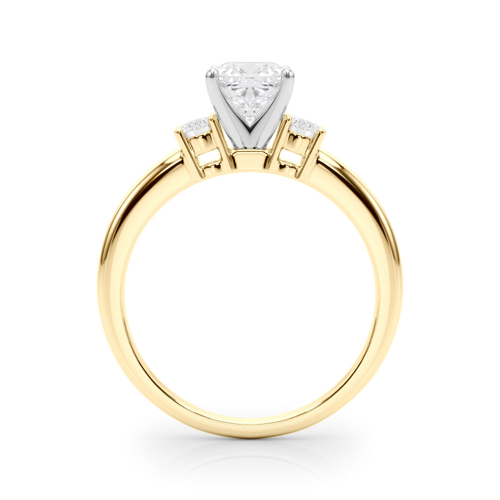 LUMEO Cushion Three Stone Diamond Engagement Ring Side View in 18k Solid Yellow Gold 