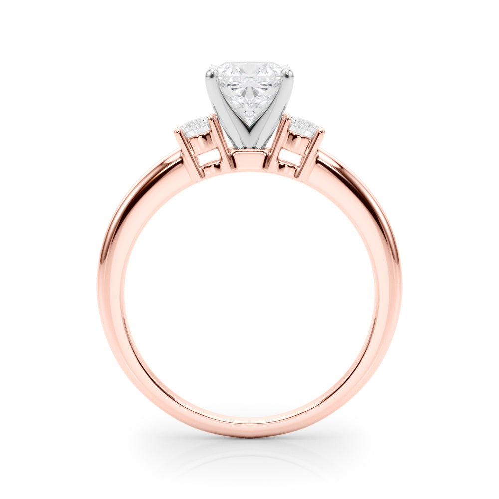LUMEO Cushion Three Stone Diamond Engagement Ring Side View in 18k Solid Rose Gold 
