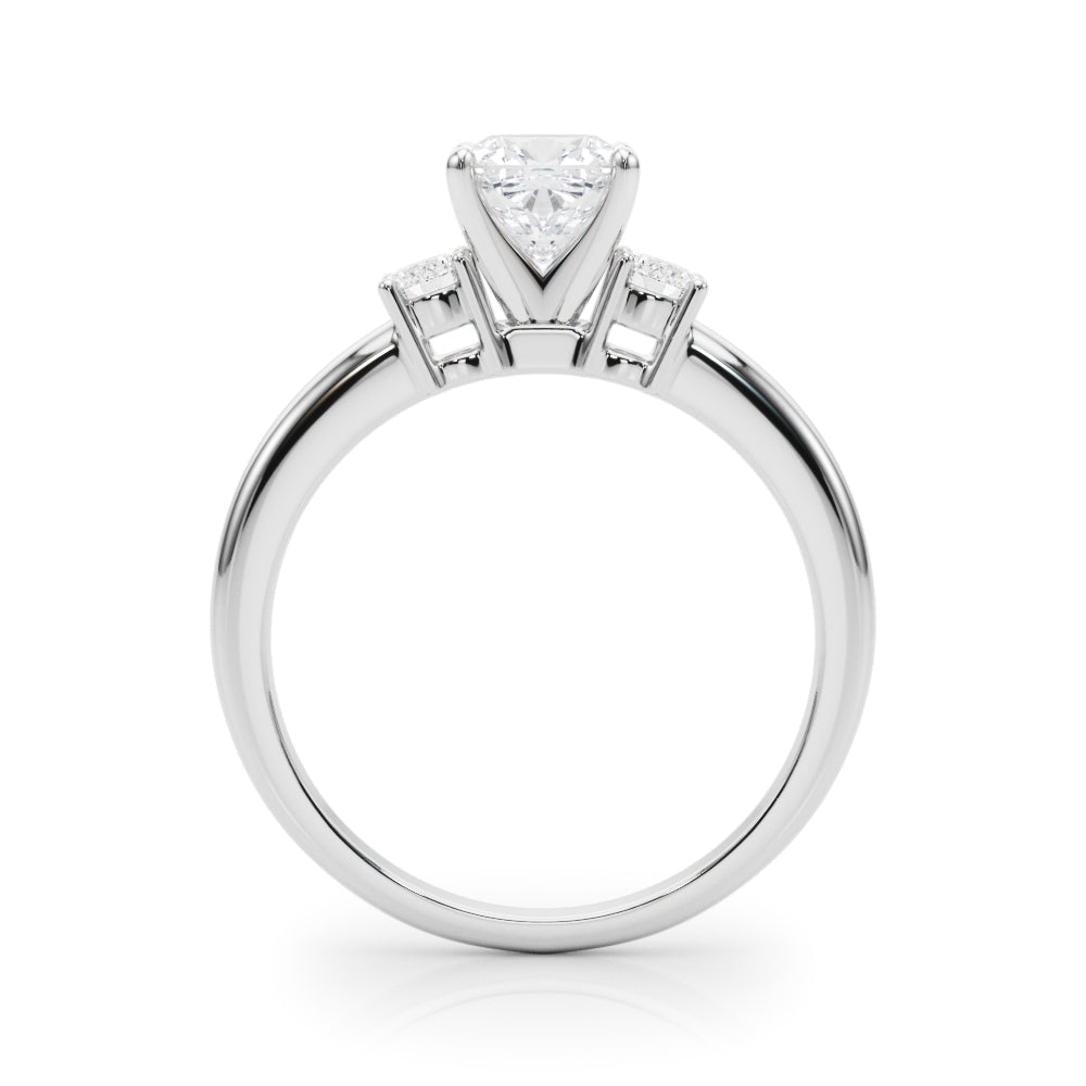 LUMEO Cushion Three Stone Diamond Engagement Ring Side View in Platinum 