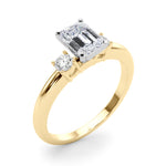LUMEO Emerald Three Stone Diamond Engagement Ring Angle View in 18k Solid Yellow Gold 