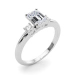 LUMEO Emerald Three Stone Diamond Engagement Ring Angle View in Platinum 