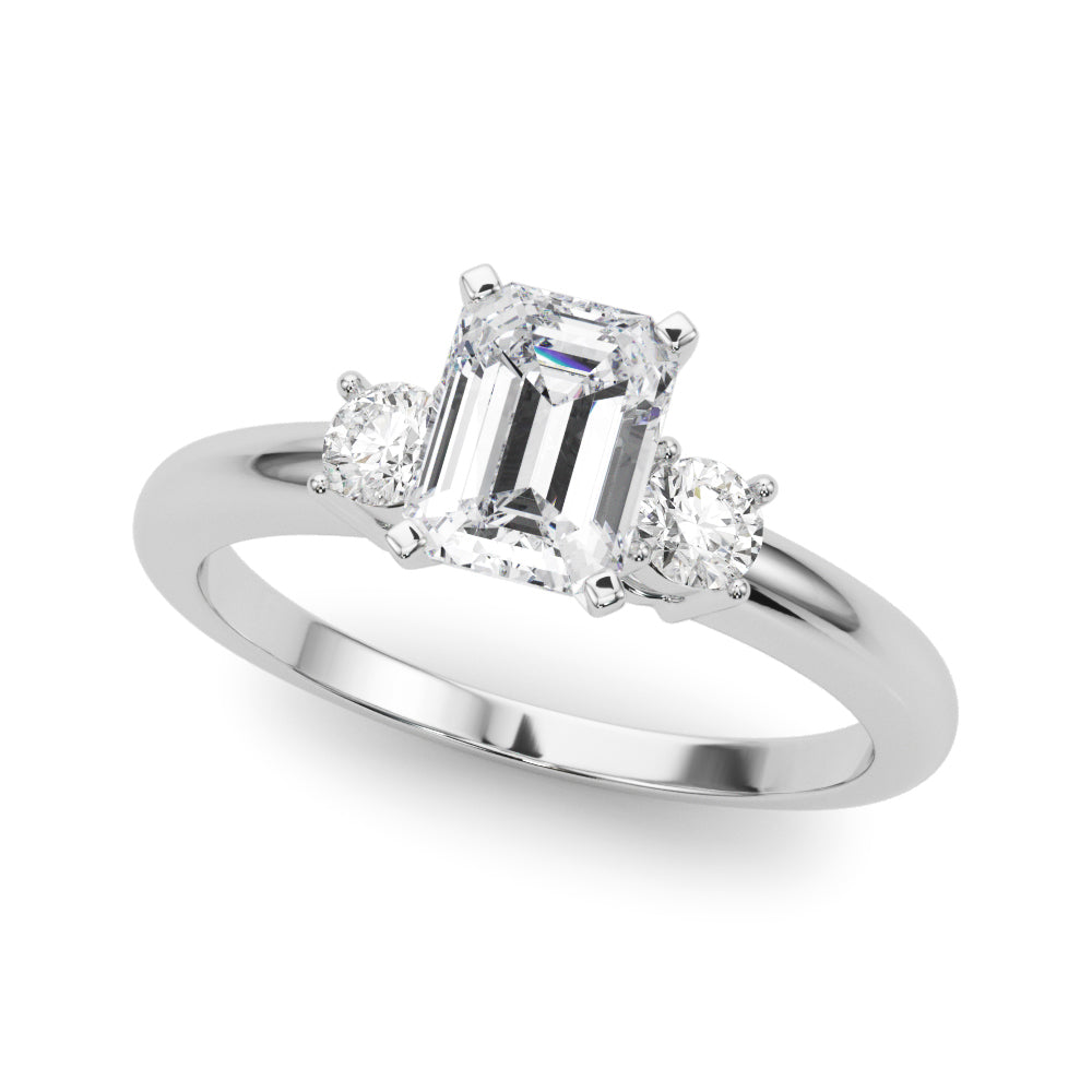 LUMEO Emerald Three Stone Diamond Engagement Ring Front View in Platinum 