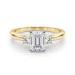 LUMEO Emerald Three Stone Diamond Engagement Ring Set in 18k Solid Yellow Gold 