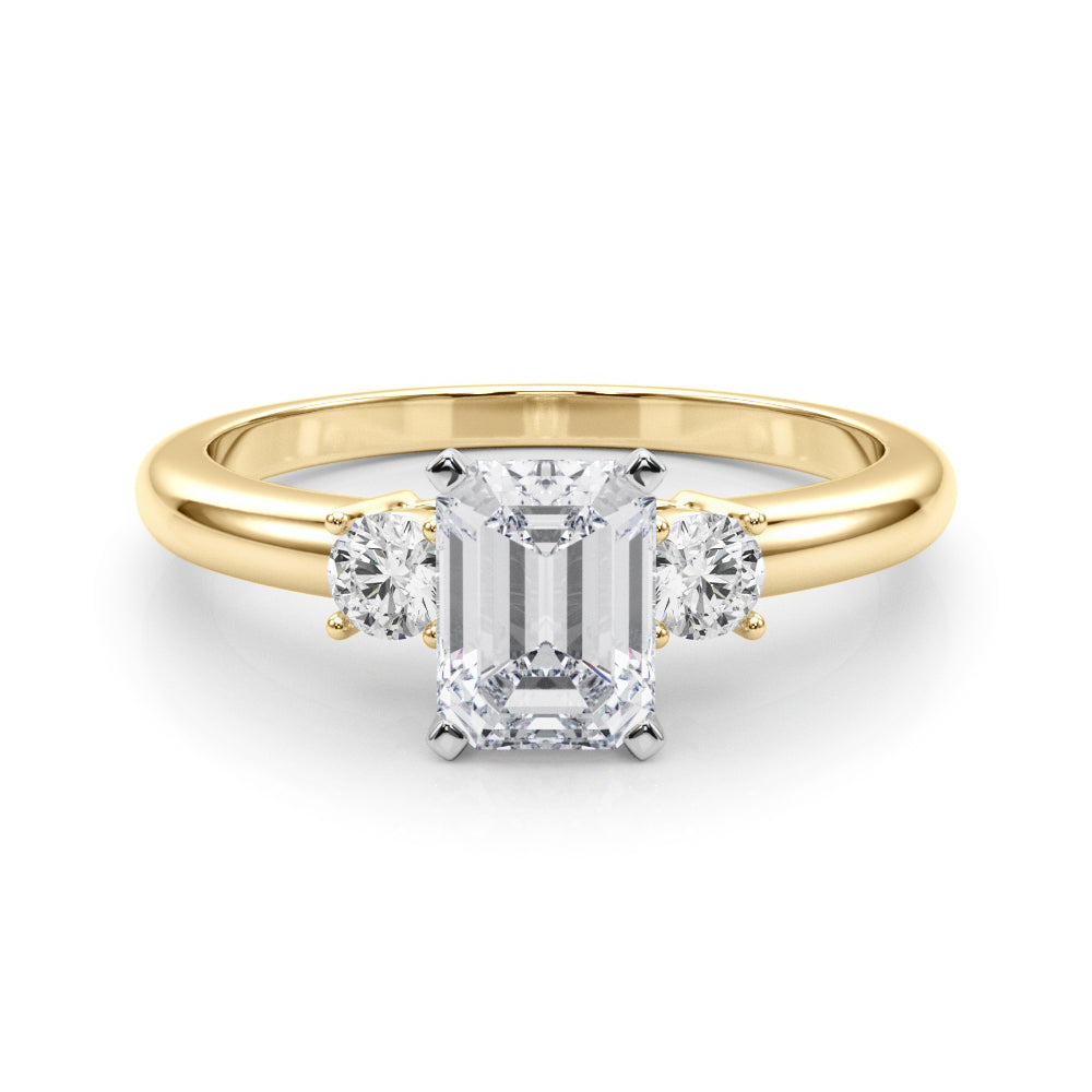 LUMEO Emerald Three Stone Diamond Engagement Ring Set in 18k Solid Yellow Gold 
