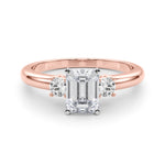 LUMEO Emerald Three Stone Diamond Engagement Ring Set in 18k Solid Rose Gold 