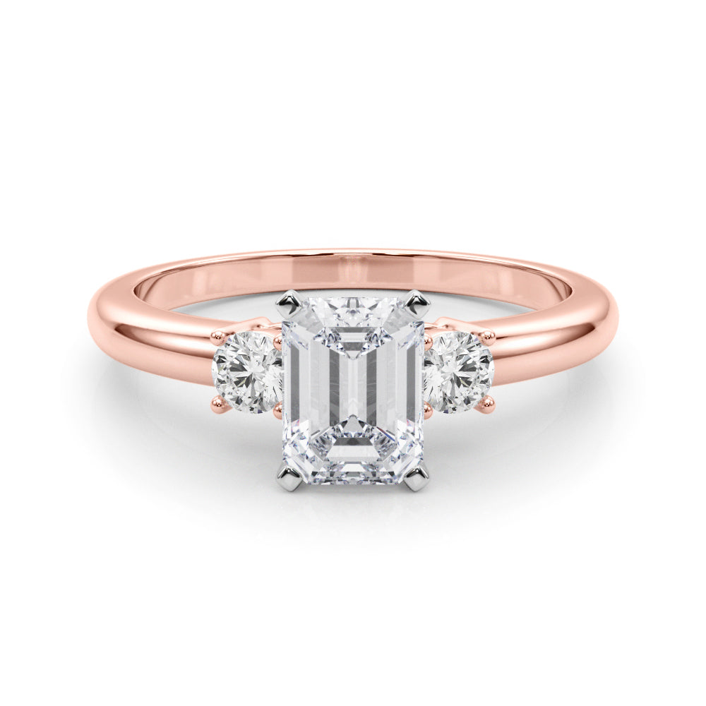 LUMEO Emerald Three Stone Diamond Engagement Ring Set in 18k Solid Rose Gold 
