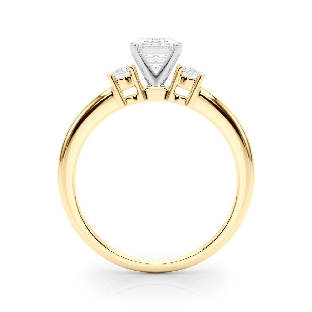 LUMEO Emerald Three Stone Diamond Engagement Ring Side View in 18k Solid Yellow Gold 