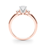 LUMEO Emerald Three Stone Diamond Engagement Ring Side View in 18k Solid Rose Gold 