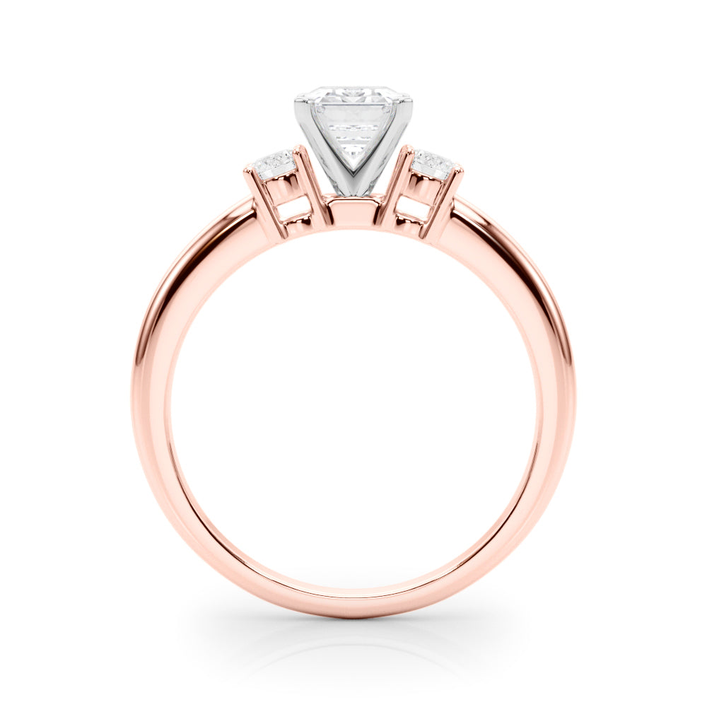 LUMEO Emerald Three Stone Diamond Engagement Ring Side View in 18k Solid Rose Gold 