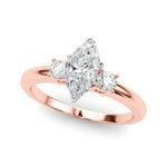 LUMEO Marquise Three Stone Diamond Engagement Ring Front View in 18k Solid Rose Gold 