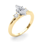 LUMEO Marquise Three Stone Diamond Engagement Ring Angle View in 18k Solid Yellow Gold 