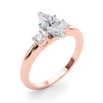 LUMEO Marquise Three Stone Diamond Engagement Ring Angle View in 18k Solid Rose Gold 