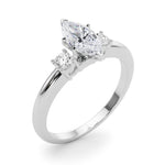 LUMEO Marquise Three Stone Diamond Engagement Ring Angle View in Platinum 