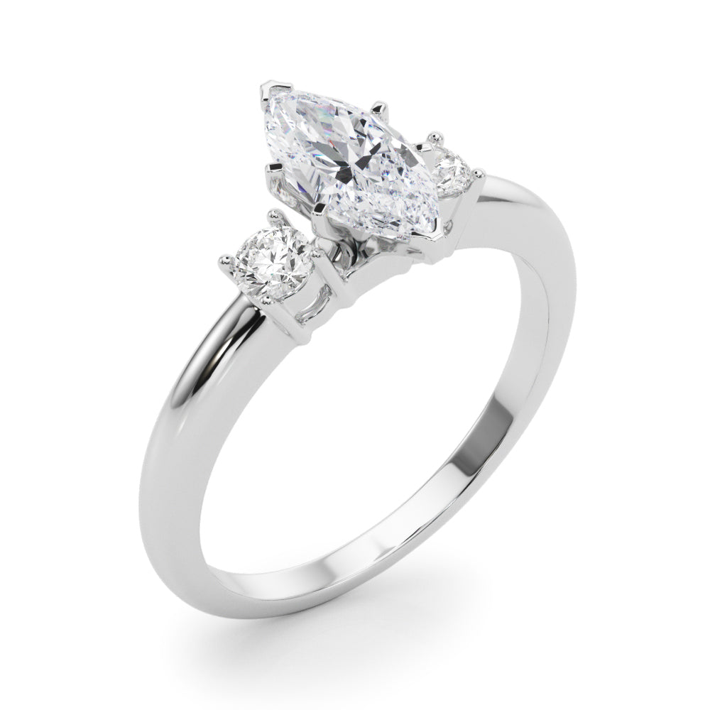 LUMEO Marquise Three Stone Diamond Engagement Ring Angle View in Platinum 