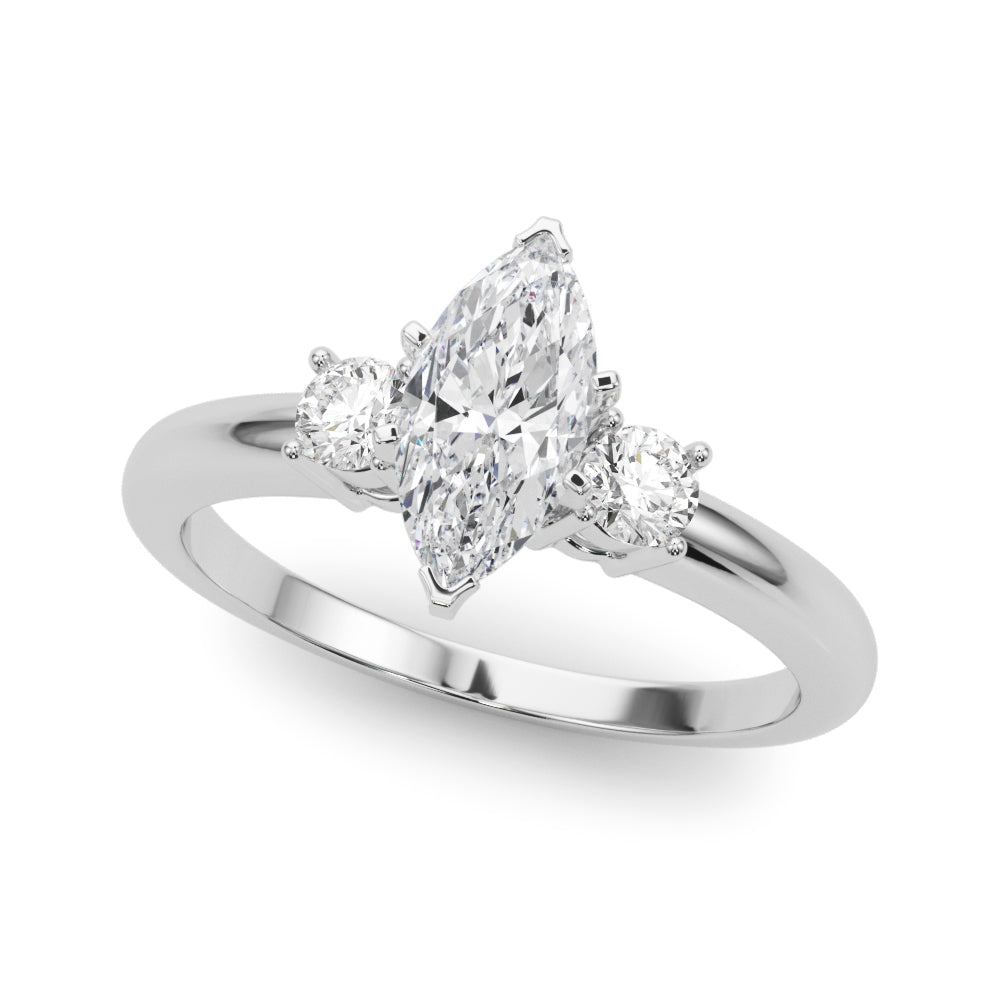 LUMEO Marquise Three Stone Diamond Engagement Ring Front View in Platinum 