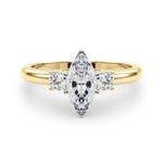 LUMEO Marquise Three Stone Diamond Engagement Ring Set in 18k Solid Yellow Gold 
