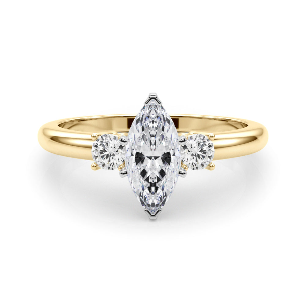LUMEO Marquise Three Stone Diamond Engagement Ring Set in 18k Solid Yellow Gold 