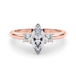 LUMEO Marquise Three Stone Diamond Engagement Ring Set in 18k Solid Rose Gold 