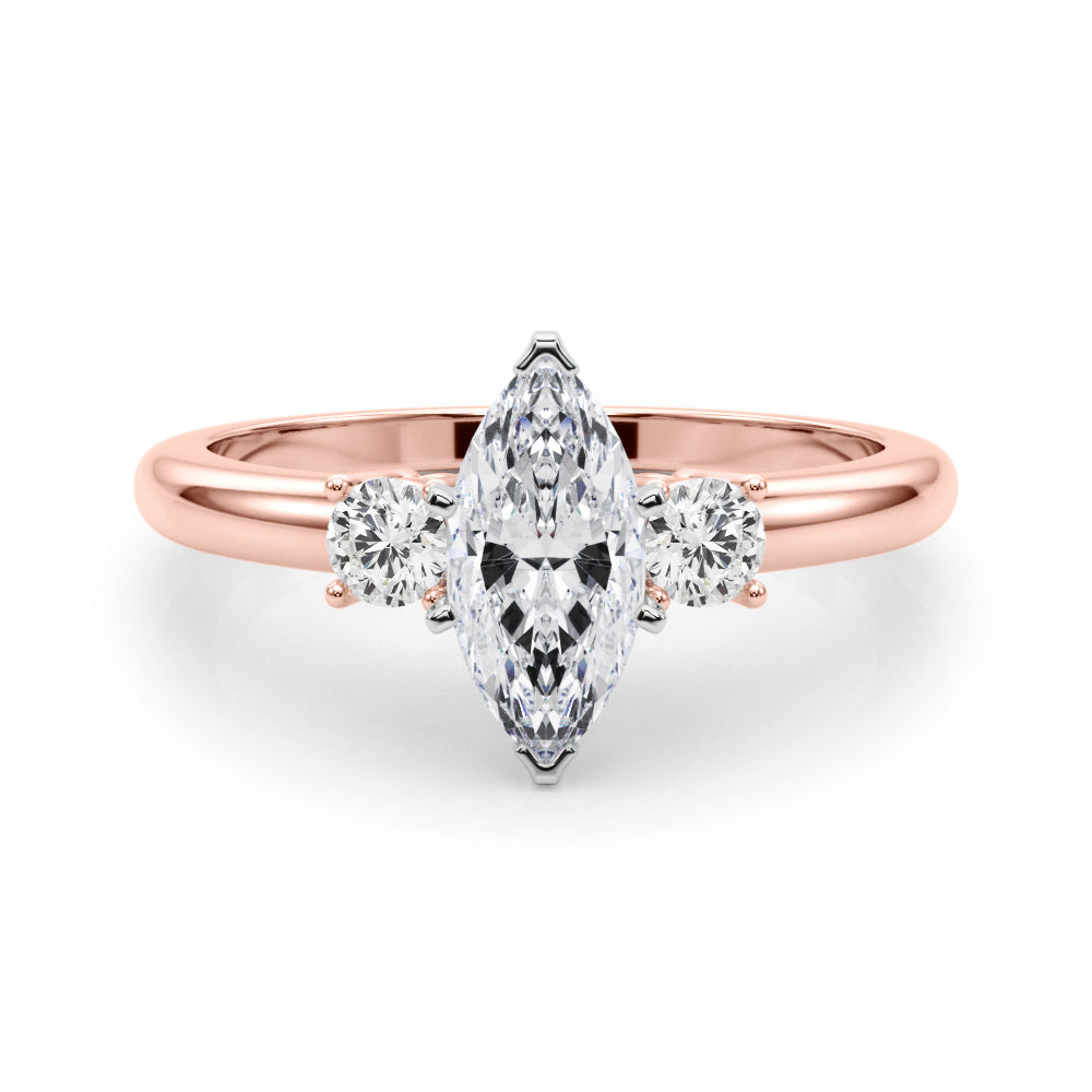 LUMEO Marquise Three Stone Diamond Engagement Ring Set in 18k Solid Rose Gold 