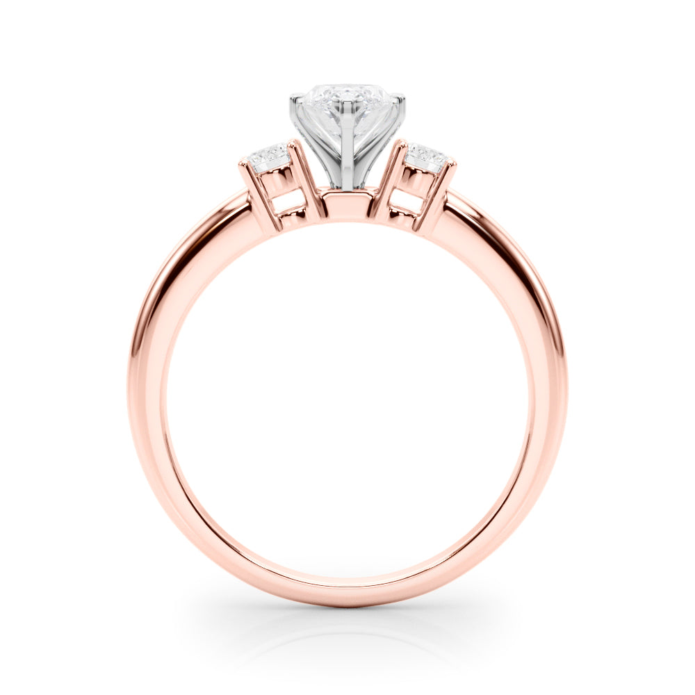 LUMEO Marquise Three Stone Diamond Engagement Ring Side View in 18k Solid Rose Gold 