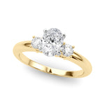 LUMEO Oval Three Stone Diamond Engagement Ring Front View in 18k Solid Yellow Gold 