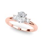 LUMEO Oval Three Stone Diamond Engagement Ring Front View in 18k Solid Rose Gold 