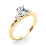 LUMEO Oval Three Stone Diamond Engagement Ring Angle View in 18k Solid Yellow Gold 