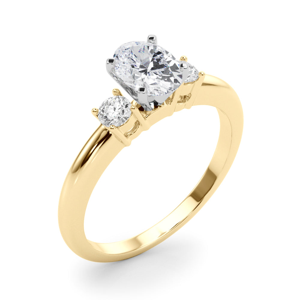 LUMEO Oval Three Stone Diamond Engagement Ring Angle View in 18k Solid Yellow Gold 