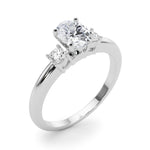 LUMEO Oval Three Stone Diamond Engagement Ring Angle View in Platinum 